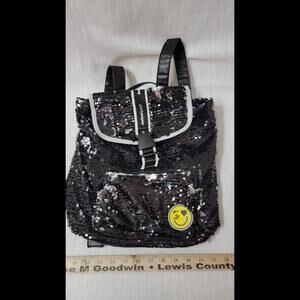 Justice One Size Mini Bag Black Sequins With Smiley Face B2